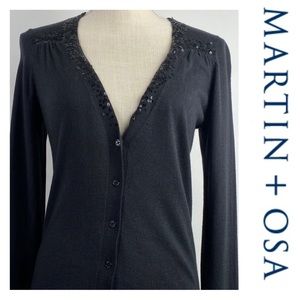 NWT Sequin Trim Black Martin + Osa Lightweight Cardigan Sweater, Black, Small